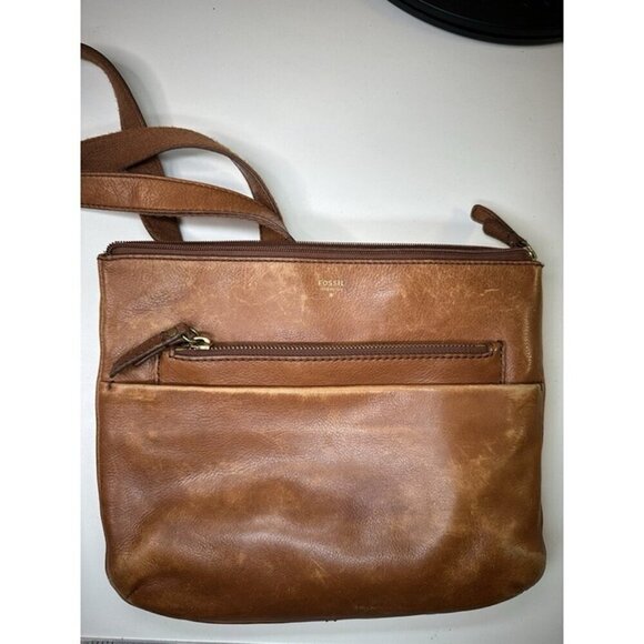 Fossil Explorer Crossbody Bag Purse Brown Cow Hide Leather Brass Hardware EUC - Picture 7 of 8